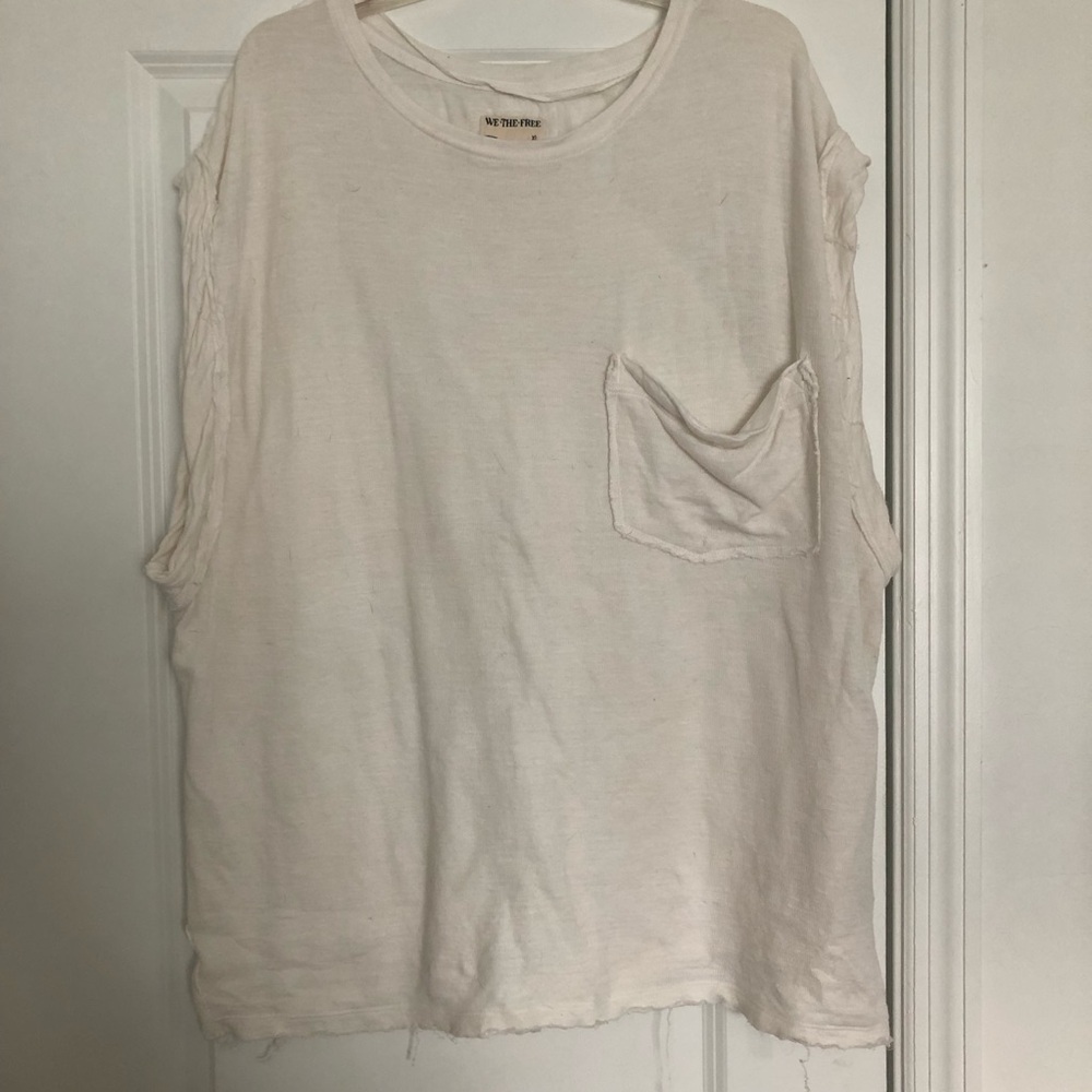 Free People White Pocket Oversized Tee - Washed Casual Top